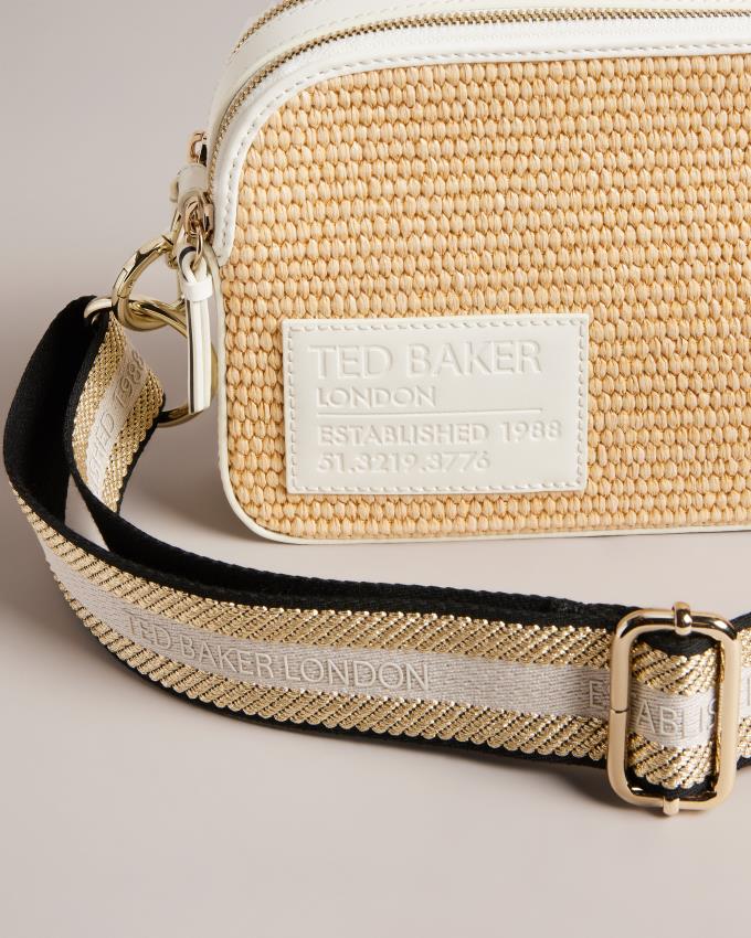 Sac Crossbody Ted Baker Branded Webbing Raffia Camera Blanche Femme | RPB-60564168